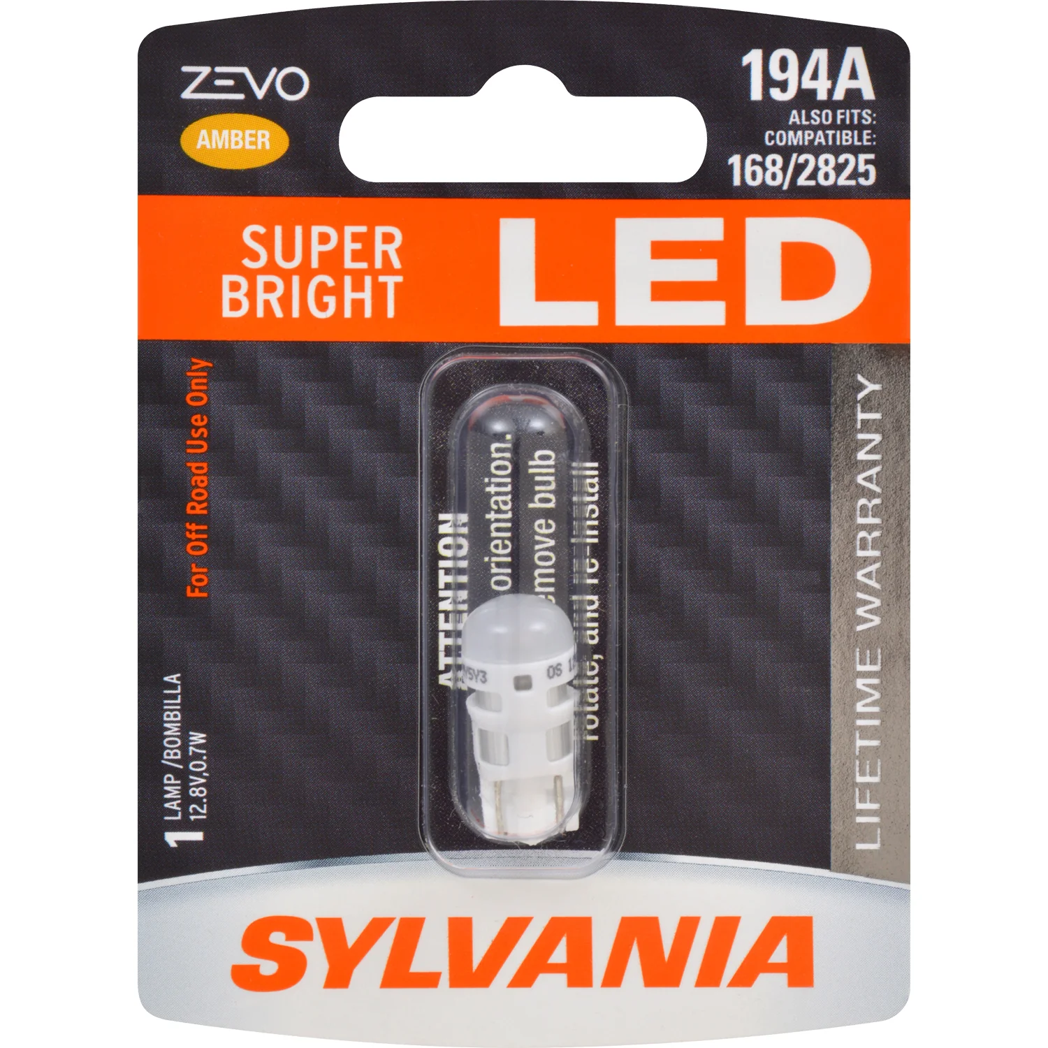 SYLVANIA ZEVO 194 T10 W5W Amber LED Automotive Bulb