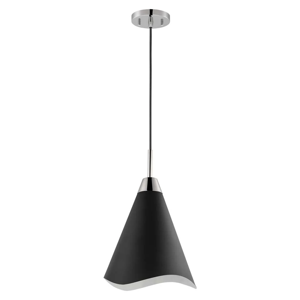 Tango 1-Light Medium Pendant Matte Black with Polished Nickel