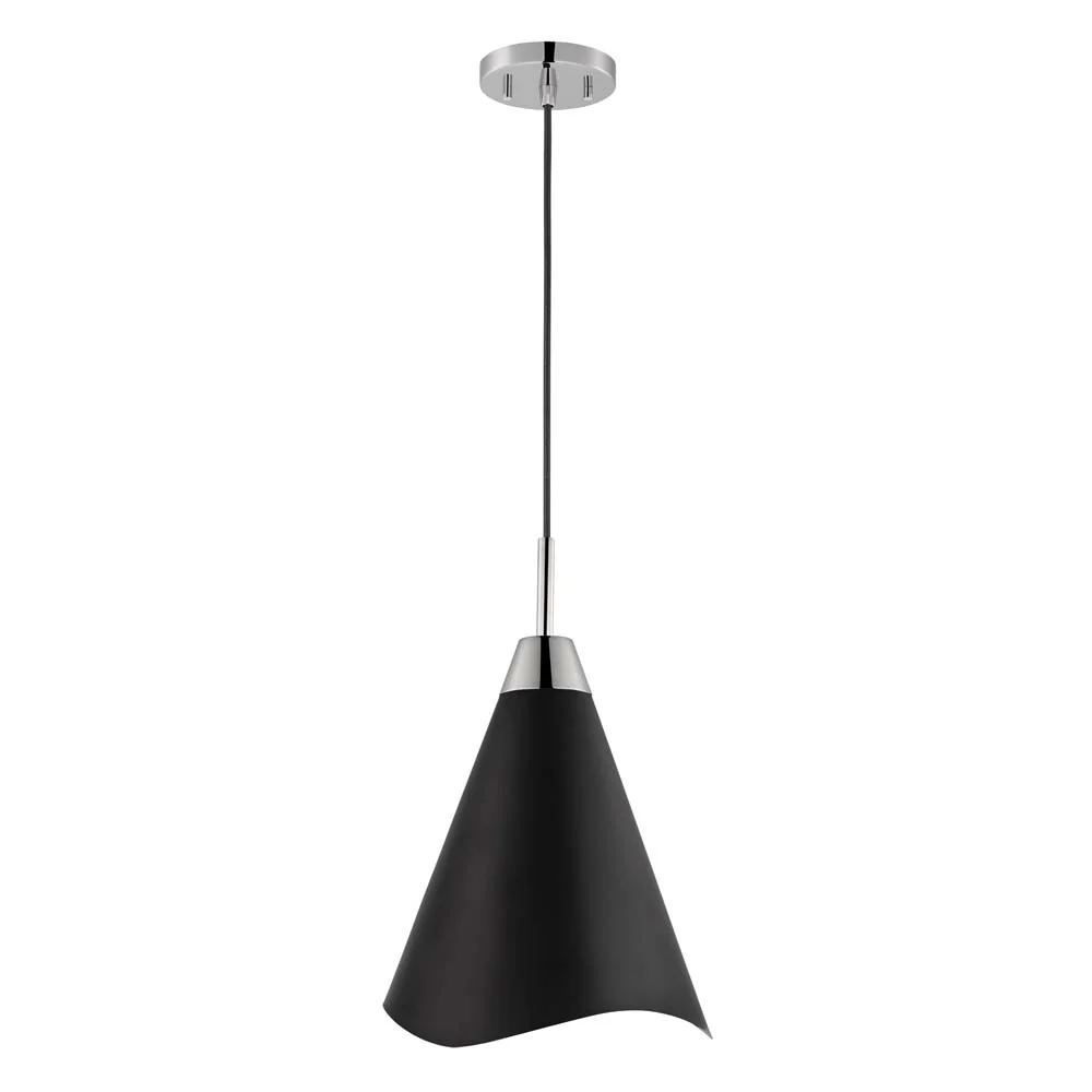 Tango 1-Light Medium Pendant Matte Black with Polished Nickel - Image 3