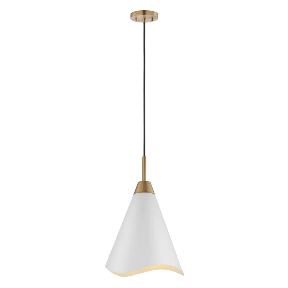 Tango 1-Light Medium Pendant Matte White with Burnished Brass - Image 2