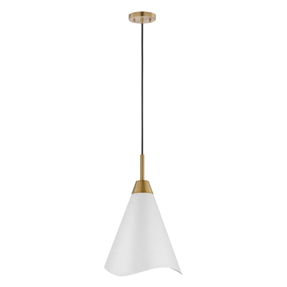 Tango 1-Light Medium Pendant Matte White with Burnished Brass - Image 3