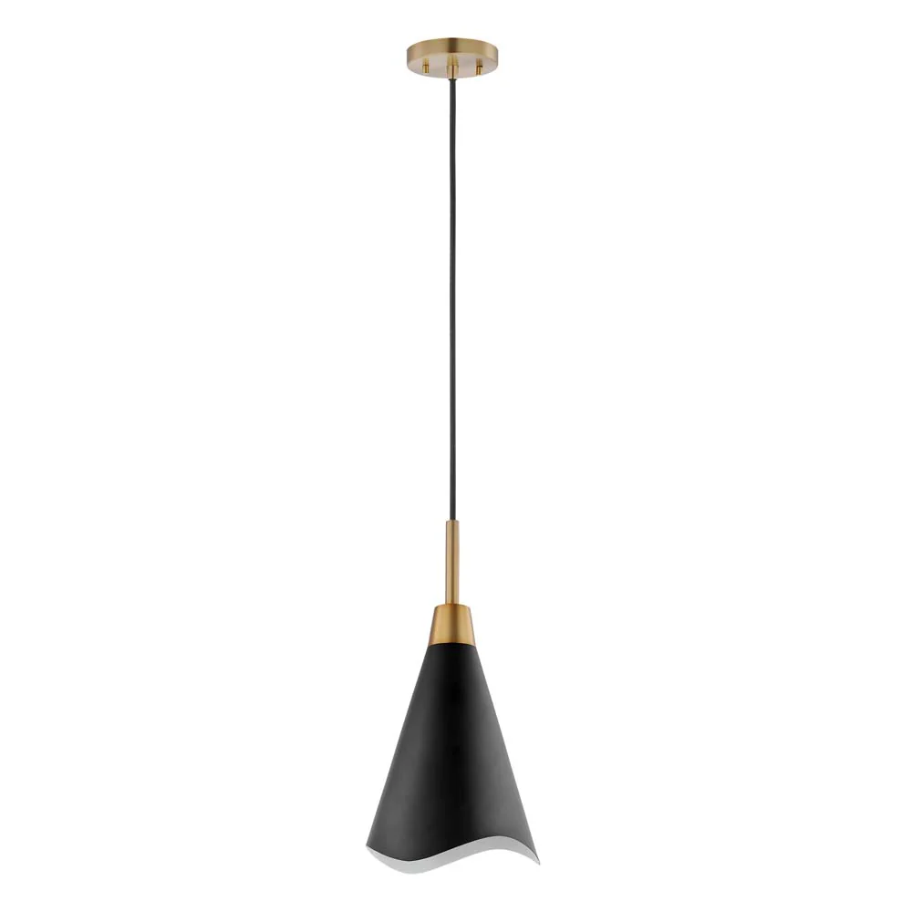 Tango 1-Light Small Pendant Matte Black with Burnished Brass