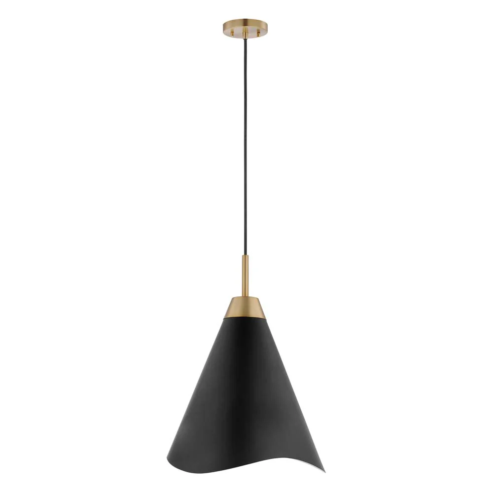 Tango 1-Light Small Pendant Matte Black with Burnished Brass - Image 3