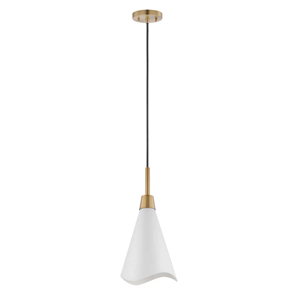 Tango 1-Light Small Pendant Matte White with Burnished Brass