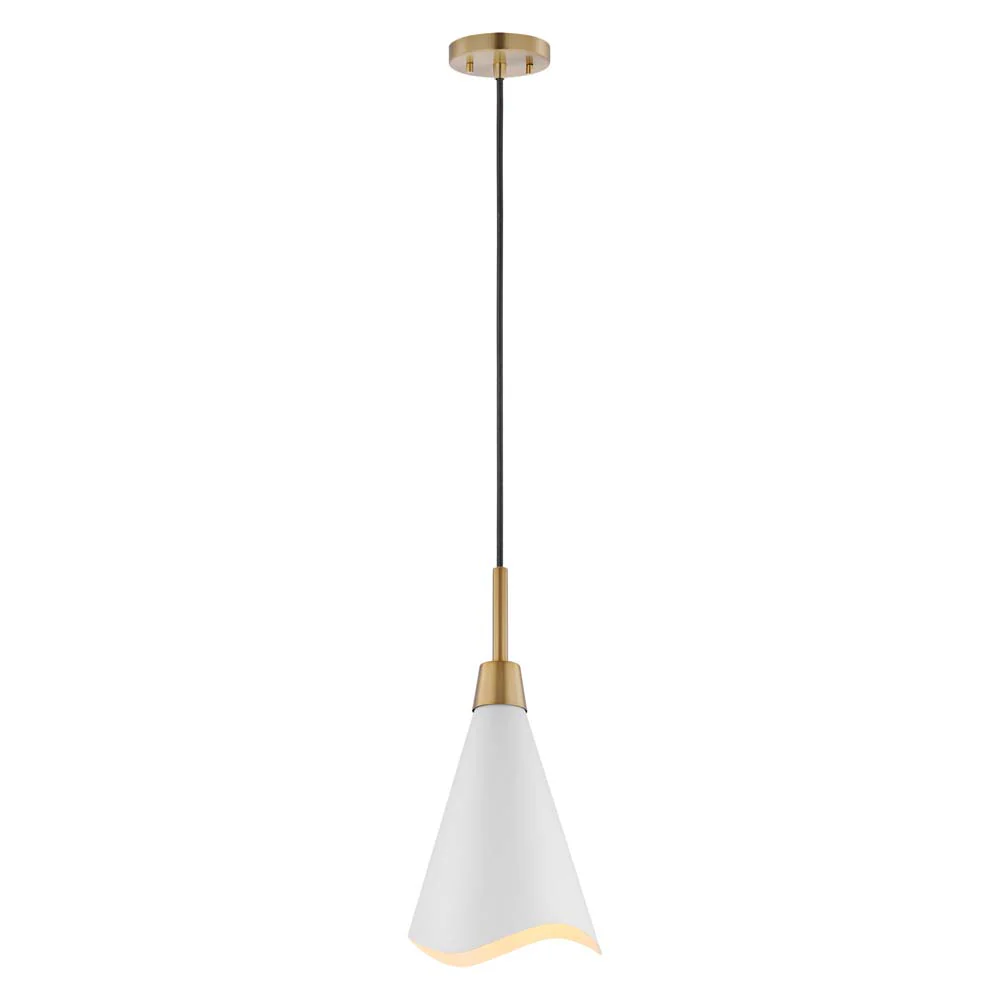 Tango 1-Light Small Pendant Matte White with Burnished Brass - Image 2