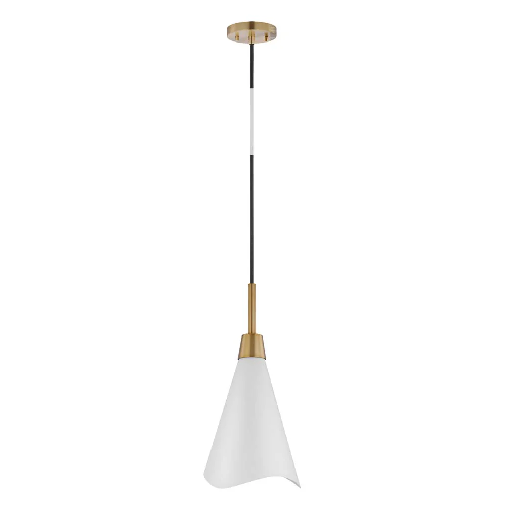 Tango 1-Light Small Pendant Matte White with Burnished Brass - Image 3