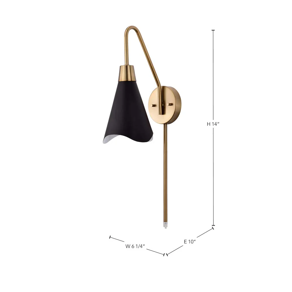 Tango 1-Light Wall Sconce Matte Black with Burnished Brass - Image 7