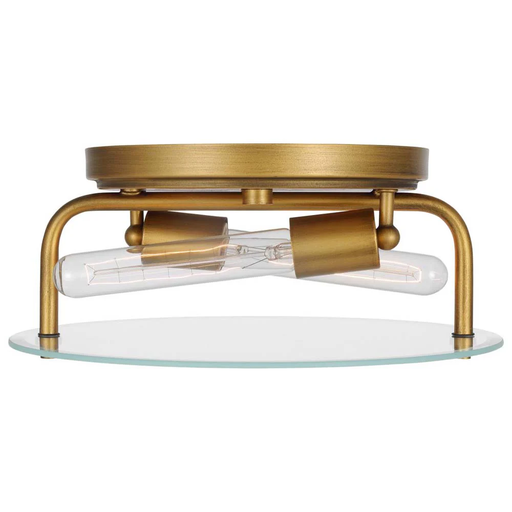 Teton 60w 2-Light Flush Mount Clear Beveled Glass E26 Base Natural Brass Finish - Image 2