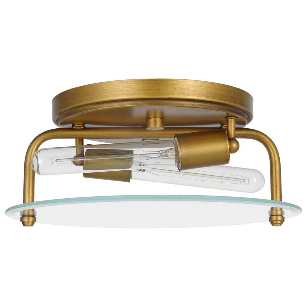 Teton 60w 2-Light Flush Mount Clear Beveled Glass E26 Base Natural Brass Finish - Image 3