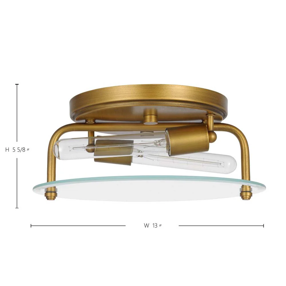 Teton 60w 2-Light Flush Mount Clear Beveled Glass E26 Base Natural Brass Finish - Image 6