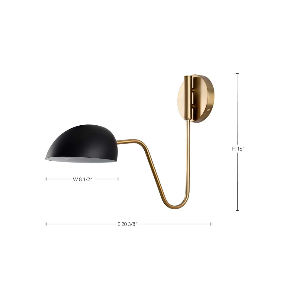 Trilby 1-Light Wall Sconce Matte Black with Burnished Brass - Image 6