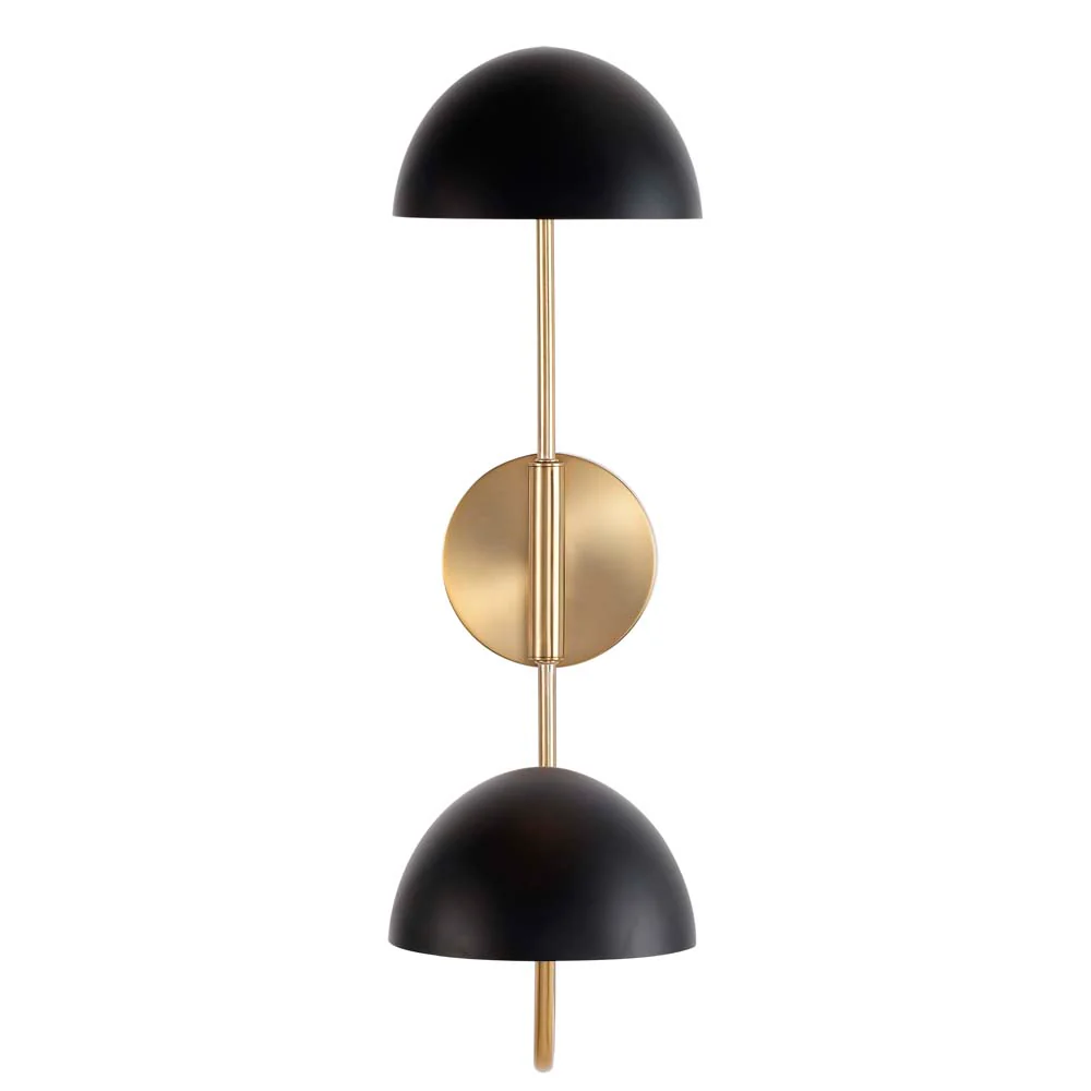 Trilby 2-Light Wall Sconce Matte Black with Burnished Brass - Image 2
