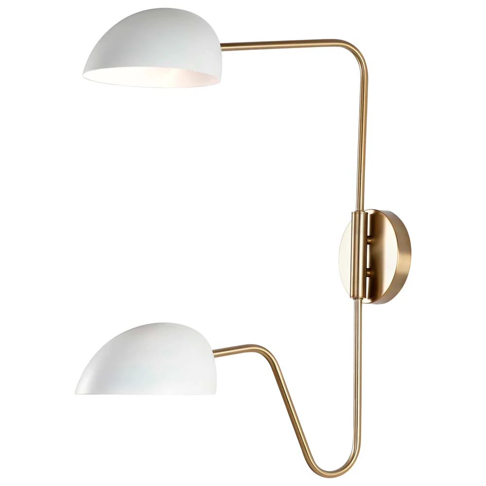 Trilby 2-Light Wall Sconce Matte White with Burnished Brass - Image 2