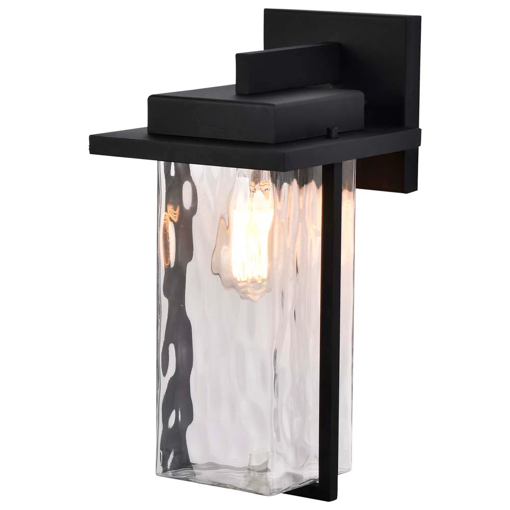 Vernal Large Wall Lantern Matte Black with Clear Water Glass - Image 3