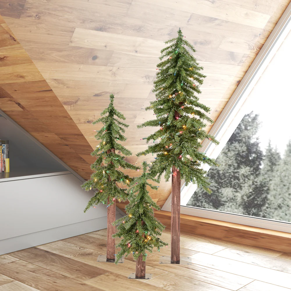 Vickerman 2ft. 2ft. 4ft. Alpine Artificial Christmas Tree Set Multi-colored LED Lights - Image 2