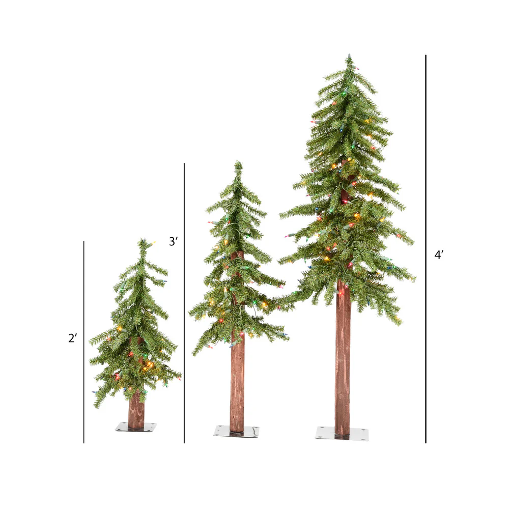 Vickerman 2ft. 2ft. 4ft. Alpine Artificial Christmas Tree Set Multi-colored LED Lights - Image 3
