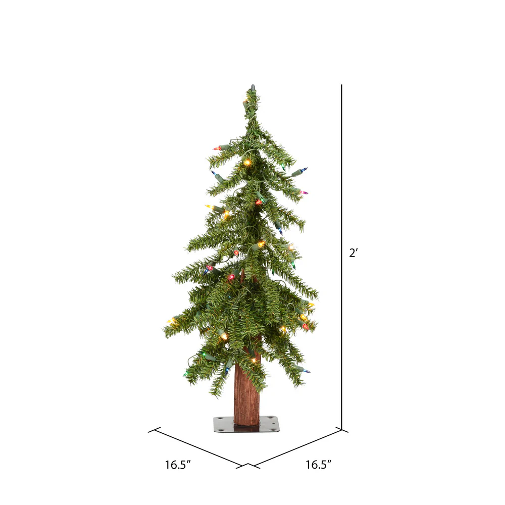 Vickerman 2ft. x 16.5in. Alpine Artificial Christmas Tree Multi-colored LED Lights - Image 2