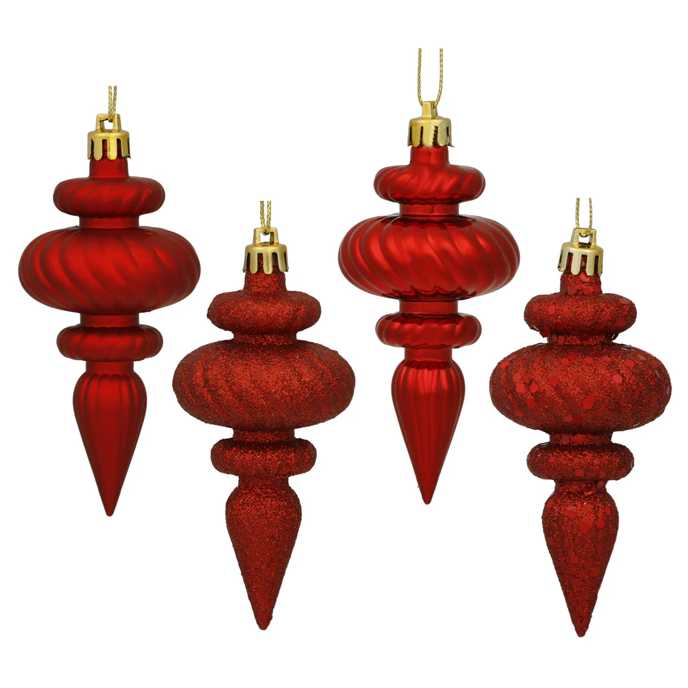 8Pk - Vickerman 4 in. Red Finial Christmas Ornament - Image 2