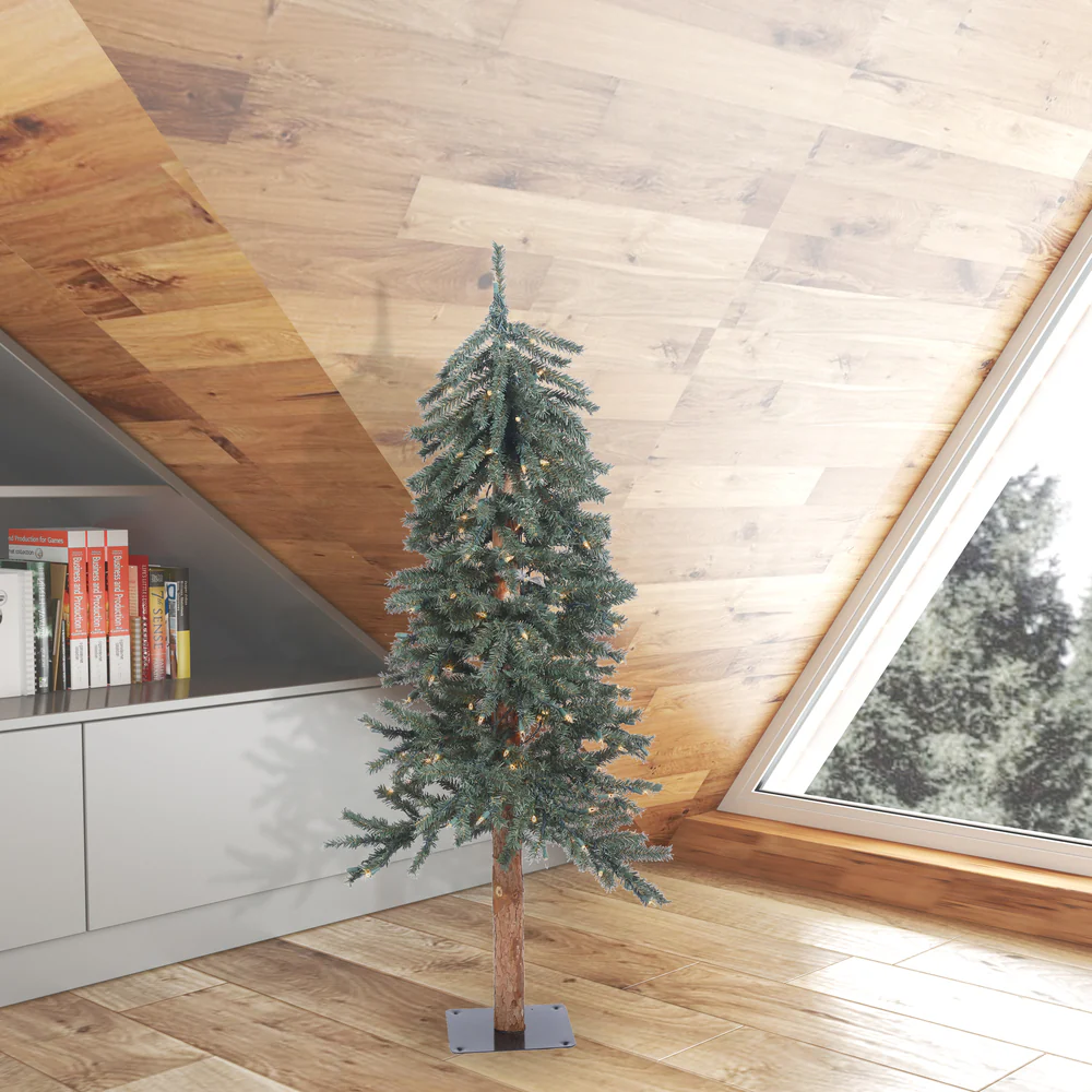 Vickerman 4ft. Bark Alpine Artificial Christmas Tree in LED Lights - Image 3