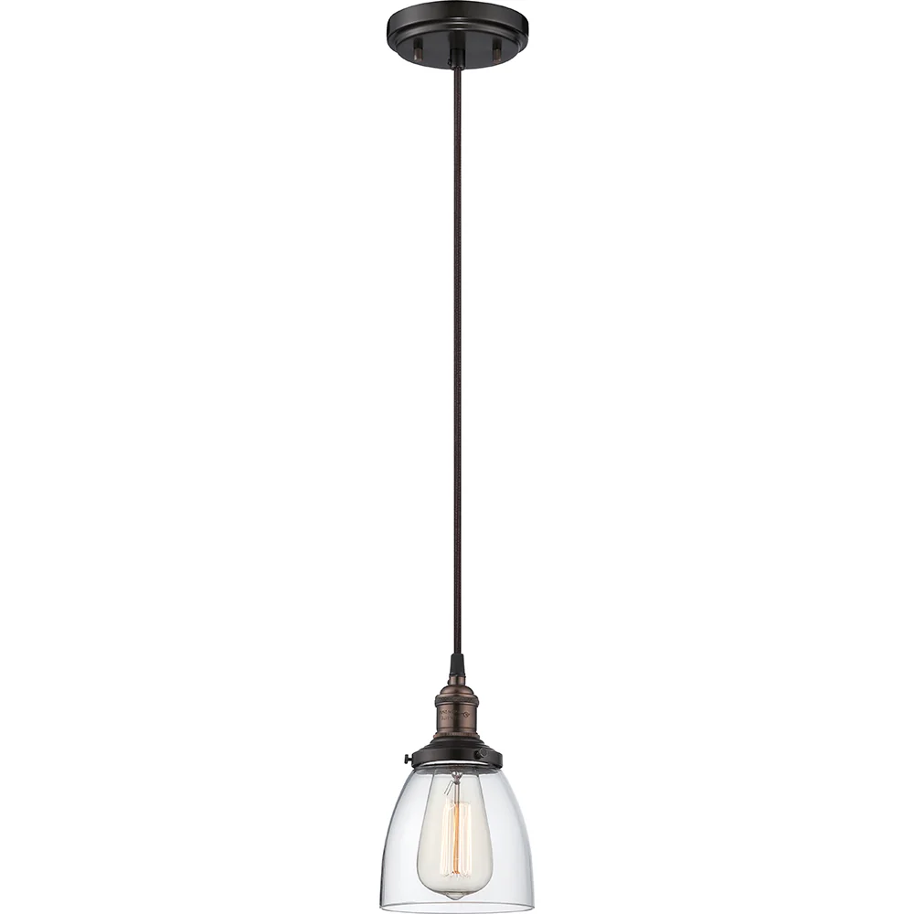 Nuvo Vintage 5.13" 1-Light Pendant w/ Clear Glass in Rustic Bronze Finish
