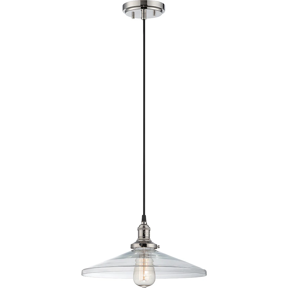 Nuvo Vintage 14" 1-Light Polished Nickel Finish Pendant w/ Clear Glass