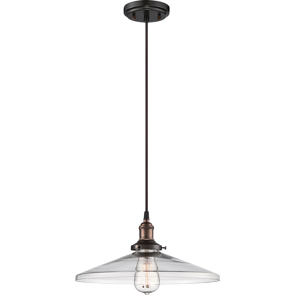 Nuvo Vintage 14" 1-Light Rustic Bronze Finish Pendant w/ Clear Glass