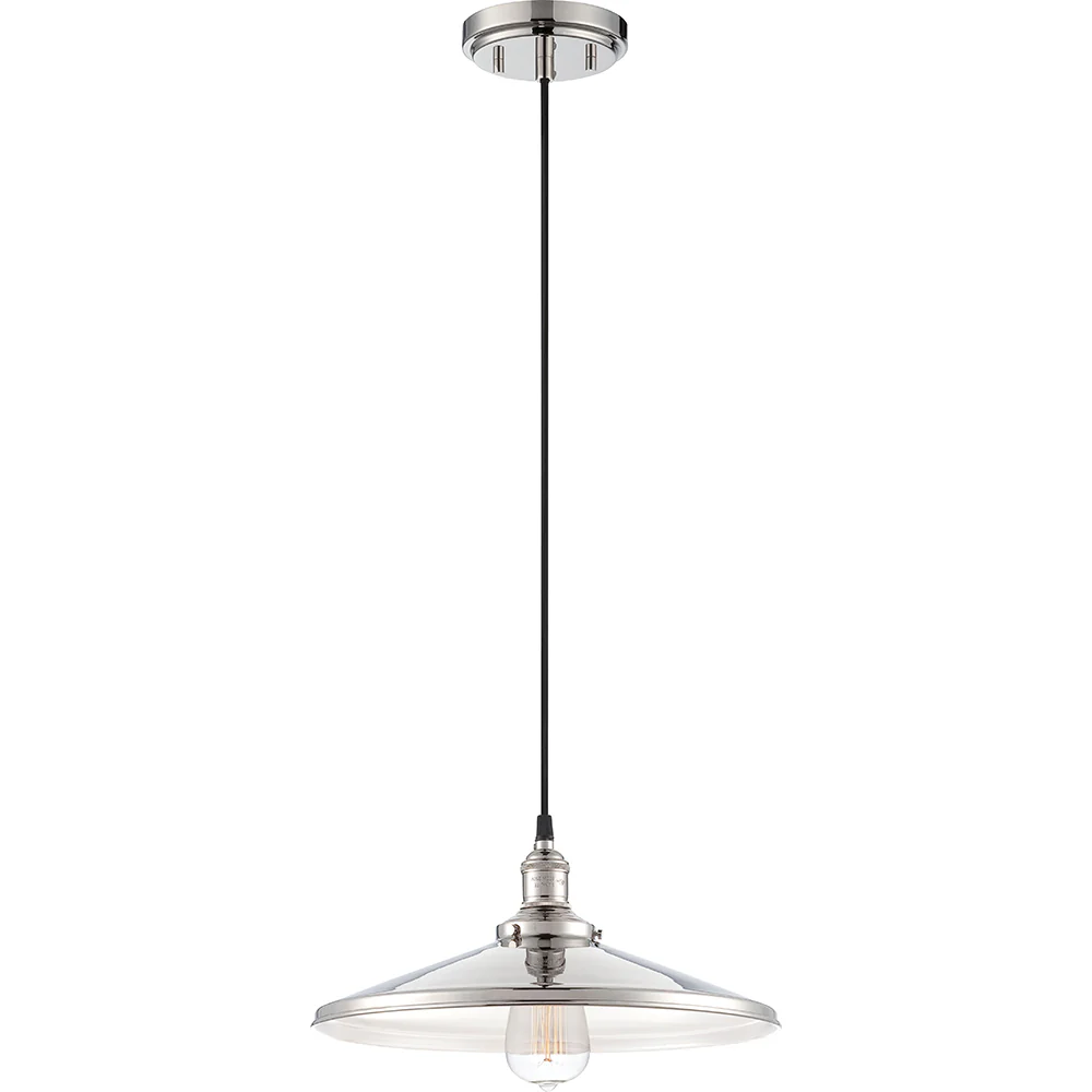 Nuvo Vintage 14" 1-Light Polished Nickel Finish Pendant w/ Metal Shade