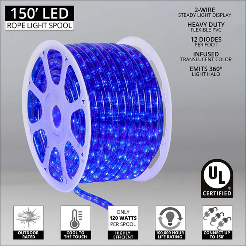 Wintergreen 150 ft Blue LED Rope Light 2-Wire - Image 2