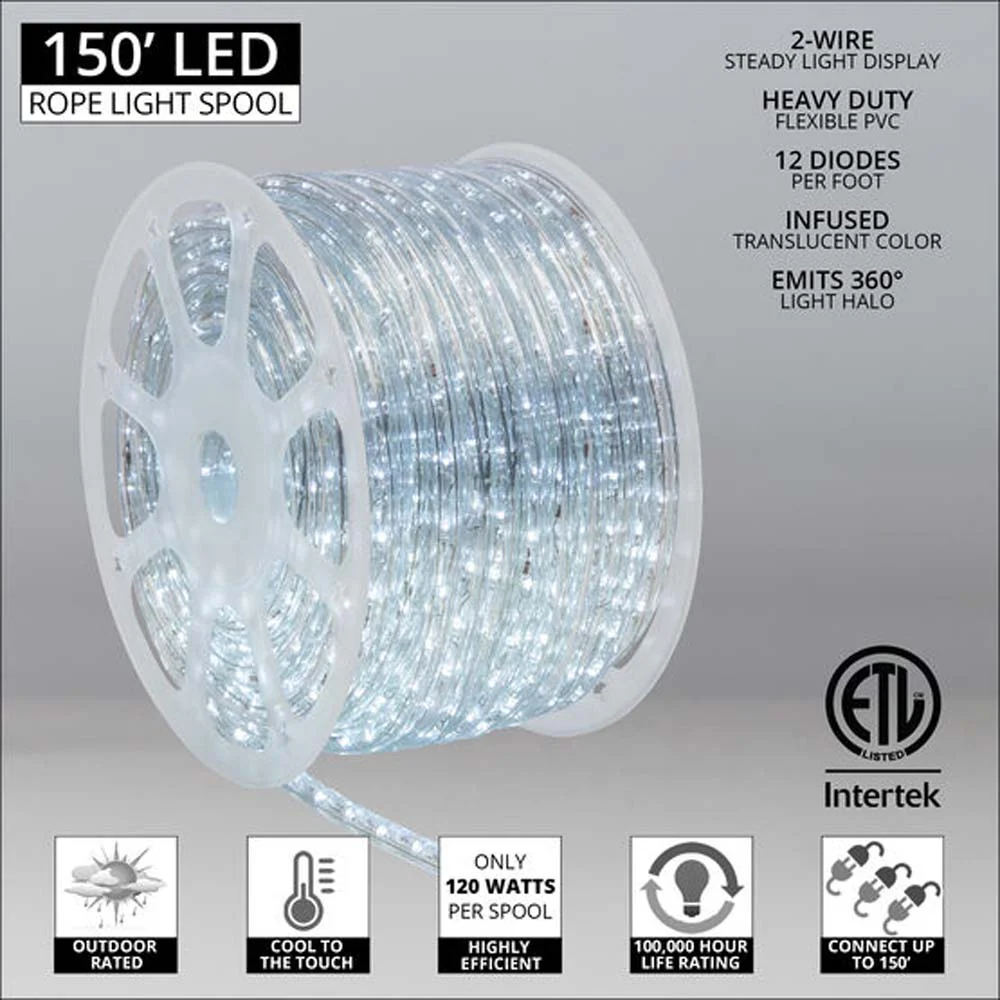 Wintergreen 150 ft Cool White LED Rope Light 2-Wire - Image 2