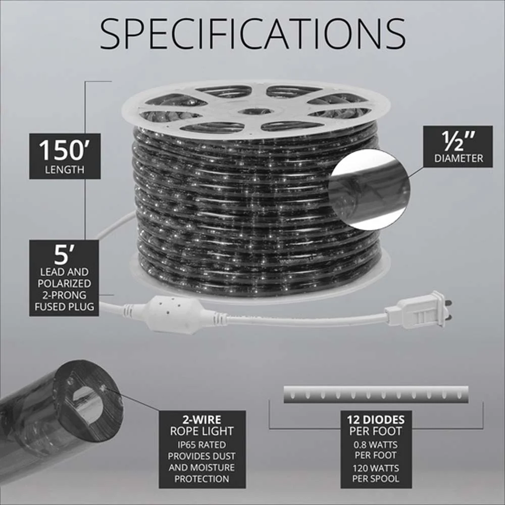 Wintergreen 150 ft Cool White Twinkle LED Rope Light 2-Wire - Image 3