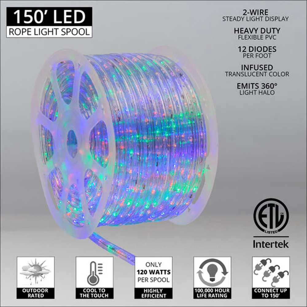 Wintergreen 150 ft Multi Colored LED Rope Light 2-Wire - Image 2