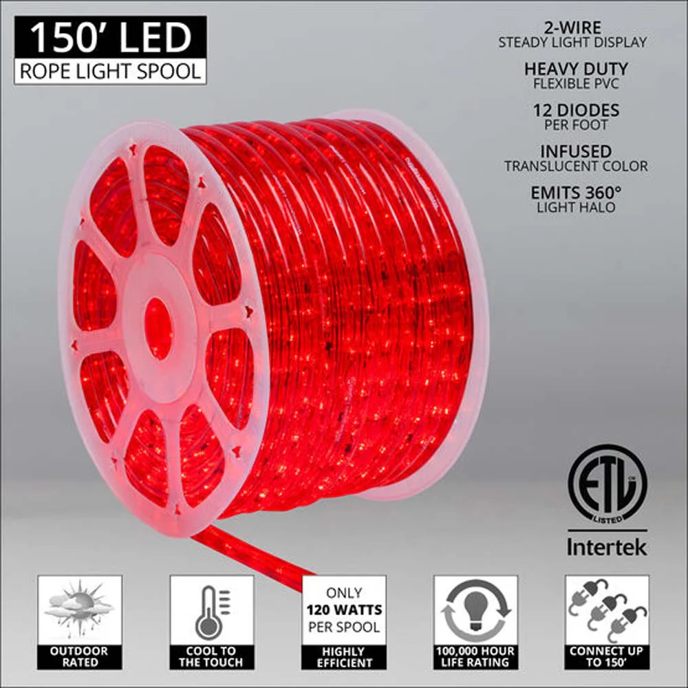 Wintergreen 150 ft Red LED Rope Light 2-Wire - Image 2