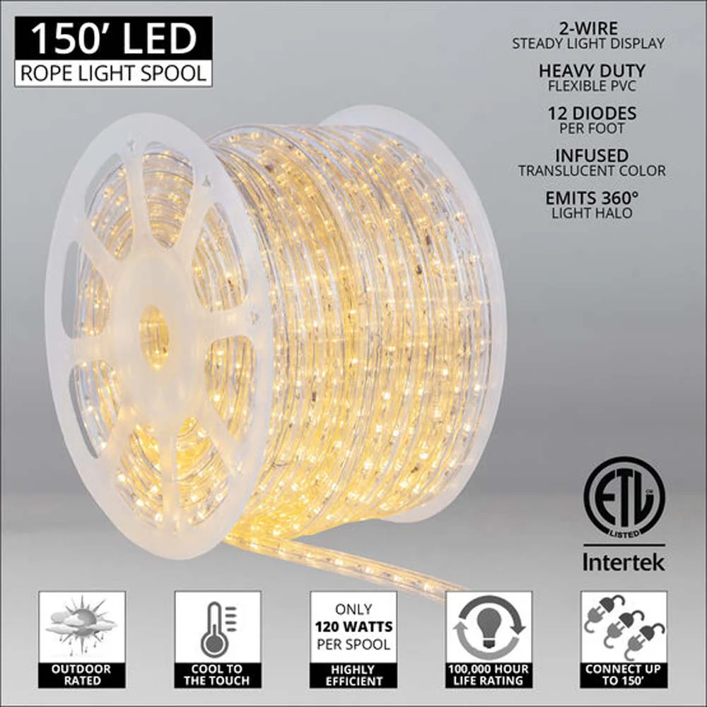 Wintergreen 150 ft Warm White LED Rope Light 2-Wire - Image 2
