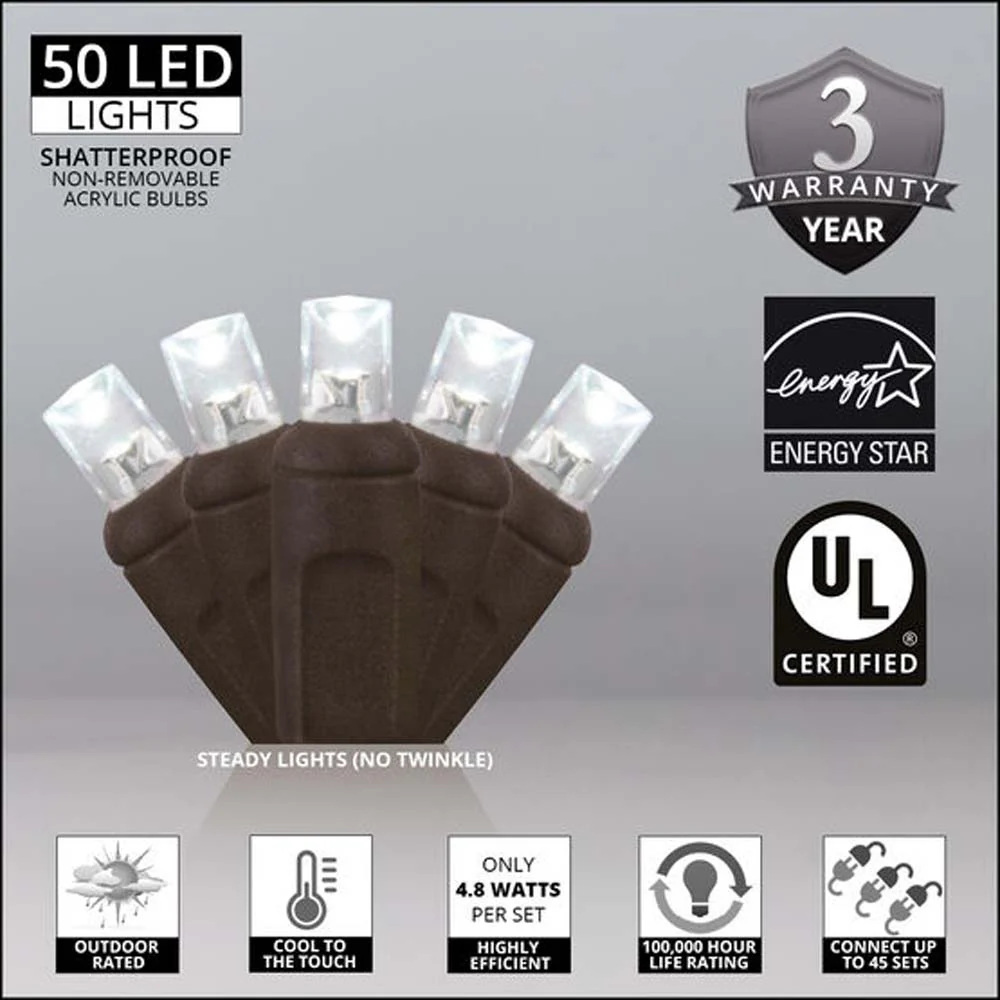 Wintergreen 50 5mm Cool White LED Christmas Lights 6" Spacing  120v - Image 2