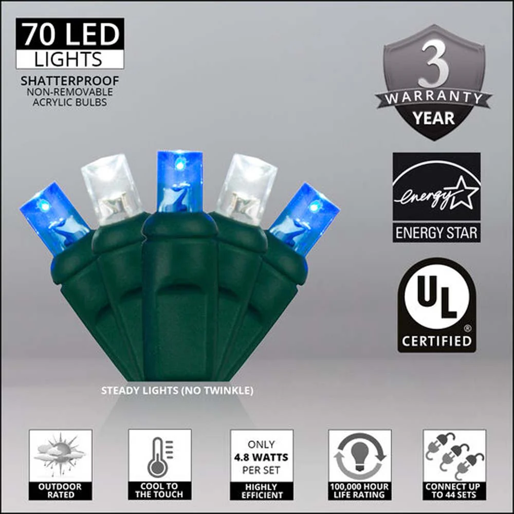 Wintergreen 70 5mm Blue Cool White LED Christmas Lights 4in. Spacing 120v - Image 2