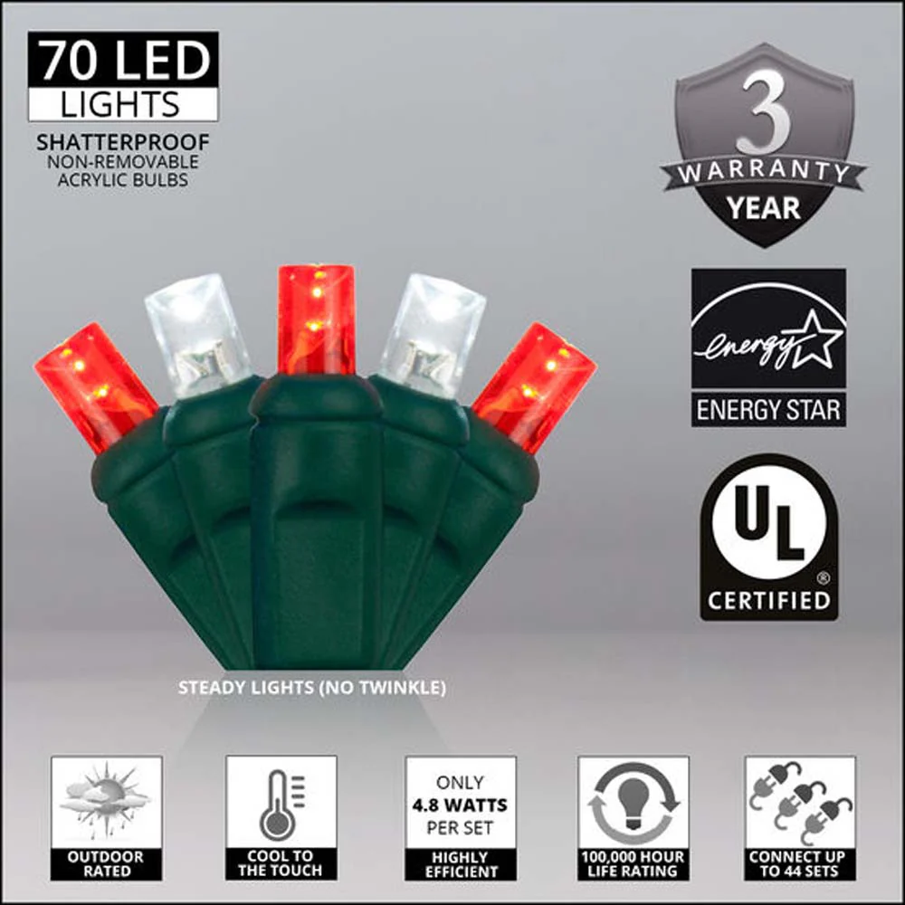 Wintergreen 70 5mm Red Cool White LED Christmas Lights 4in. Spacing 120v - Image 2
