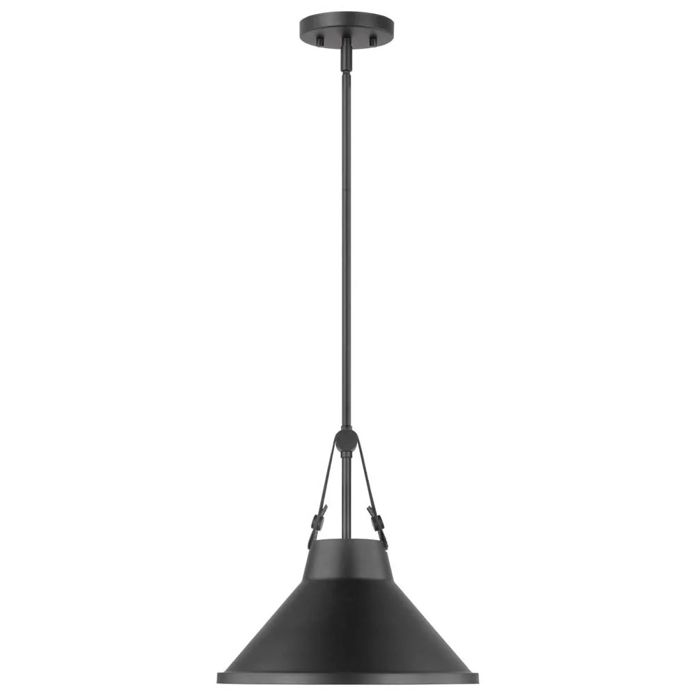 Zelda Pendant E26 Base 60w Black Finish Black Metal Shade Faux Leather Straps - Image 2