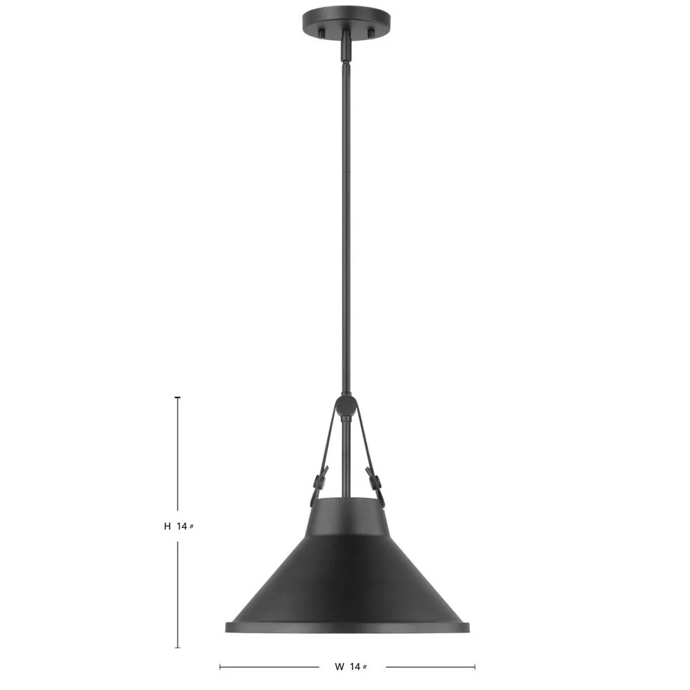 Zelda Pendant E26 Base 60w Black Finish Black Metal Shade Faux Leather Straps - Image 6