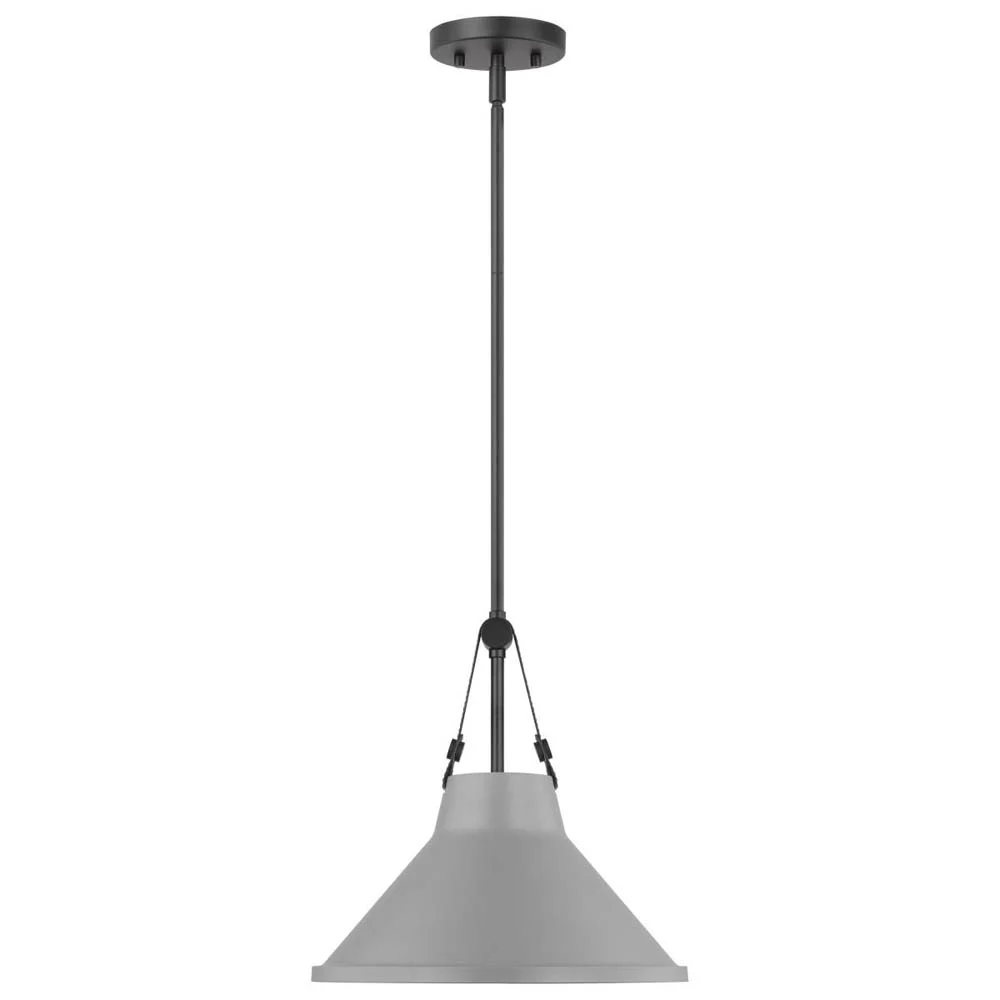 Zelda Pendant E26 Base 60w Black Finish Grey Metal Shade Faux Leather Straps - Image 2