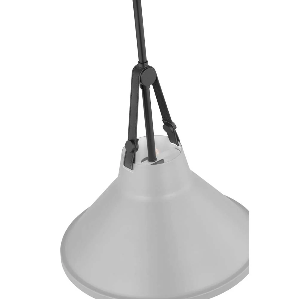 Zelda Pendant E26 Base 60w Black Finish Grey Metal Shade Faux Leather Straps - Image 5