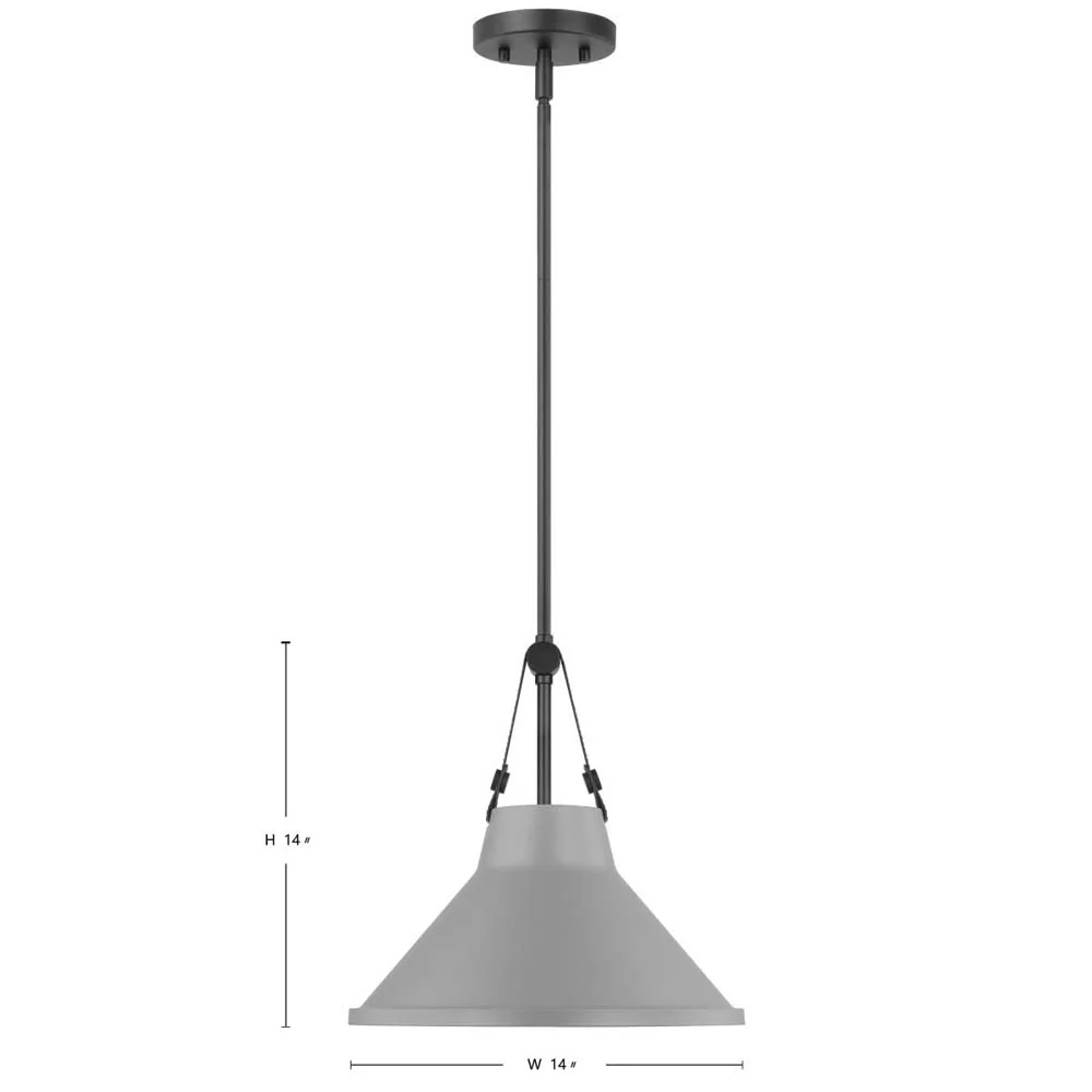 Zelda Pendant E26 Base 60w Black Finish Grey Metal Shade Faux Leather Straps - Image 6